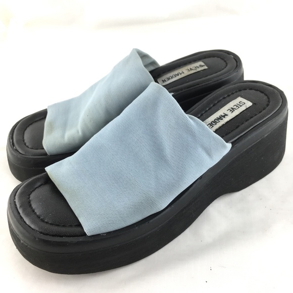 Steve Madden Shoes | Vintage 9s Sandal Slinky Slides Blue Black Chunky | Poshmark